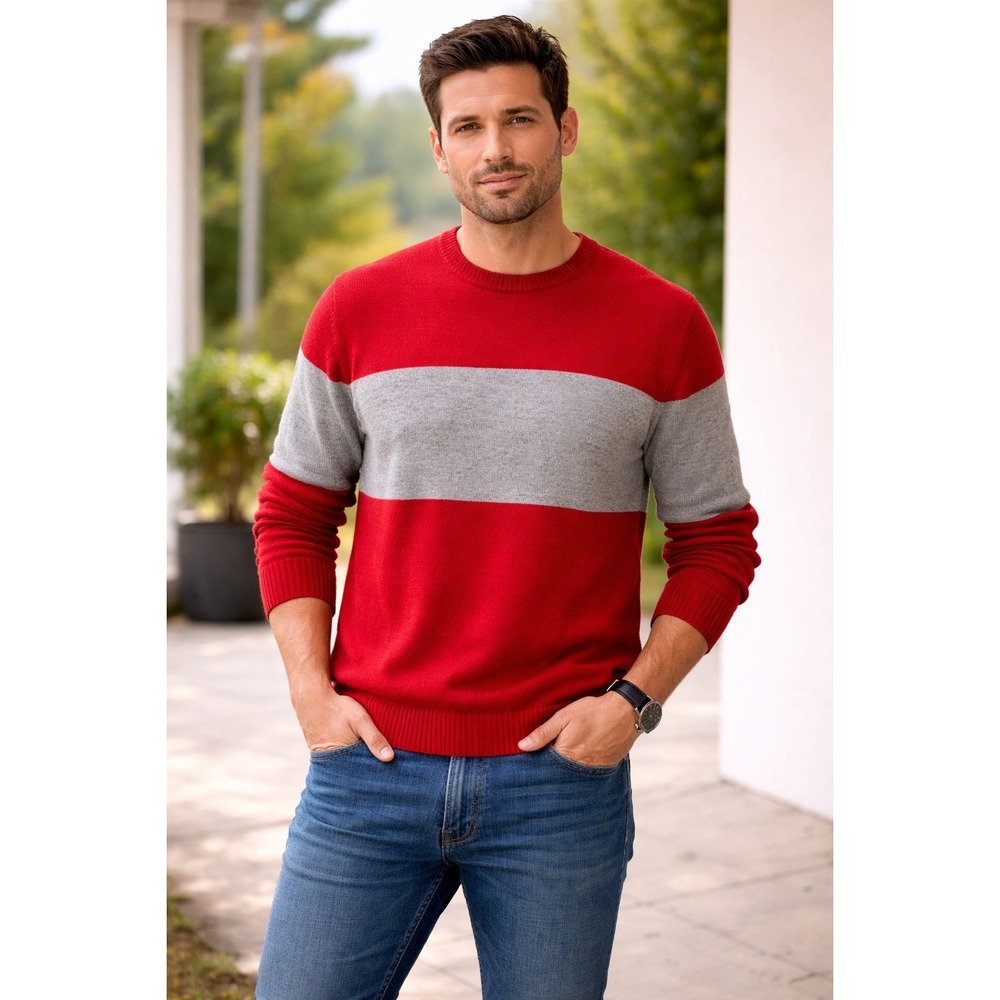 Calvin Klein- Red and Gray Men's Sweater Size XL